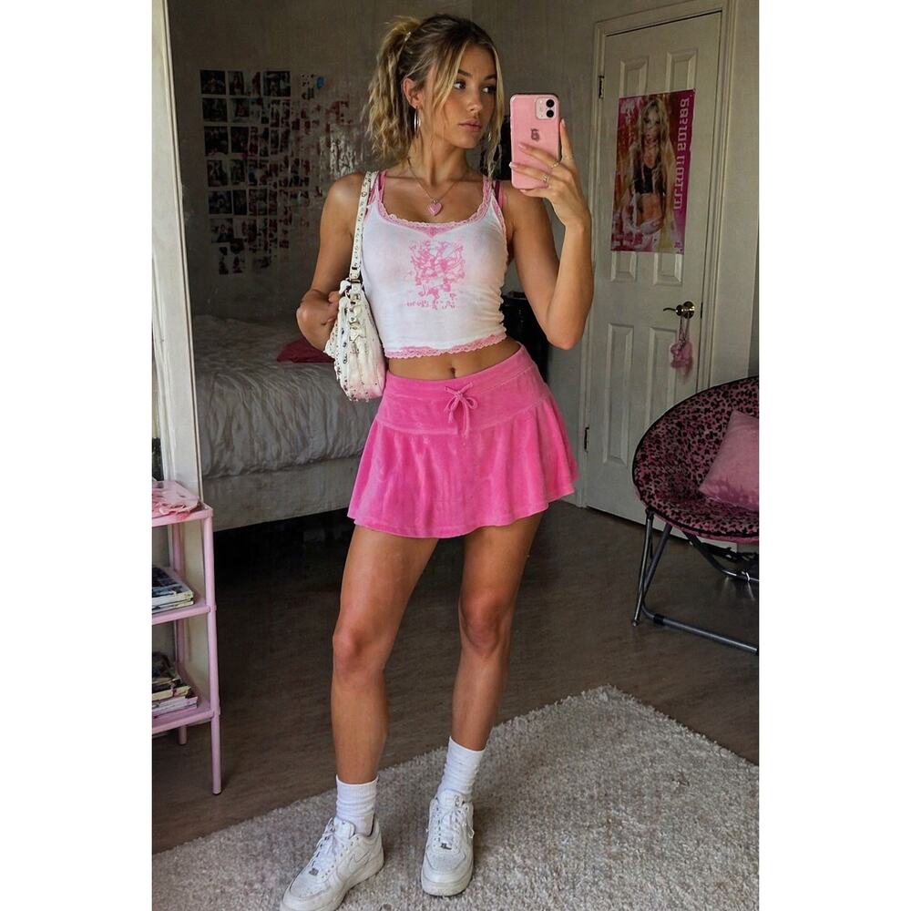 Vintage Y2K Old Navy Pink Terry Cloth Mini Skirt Size Small Drawstring Lounge